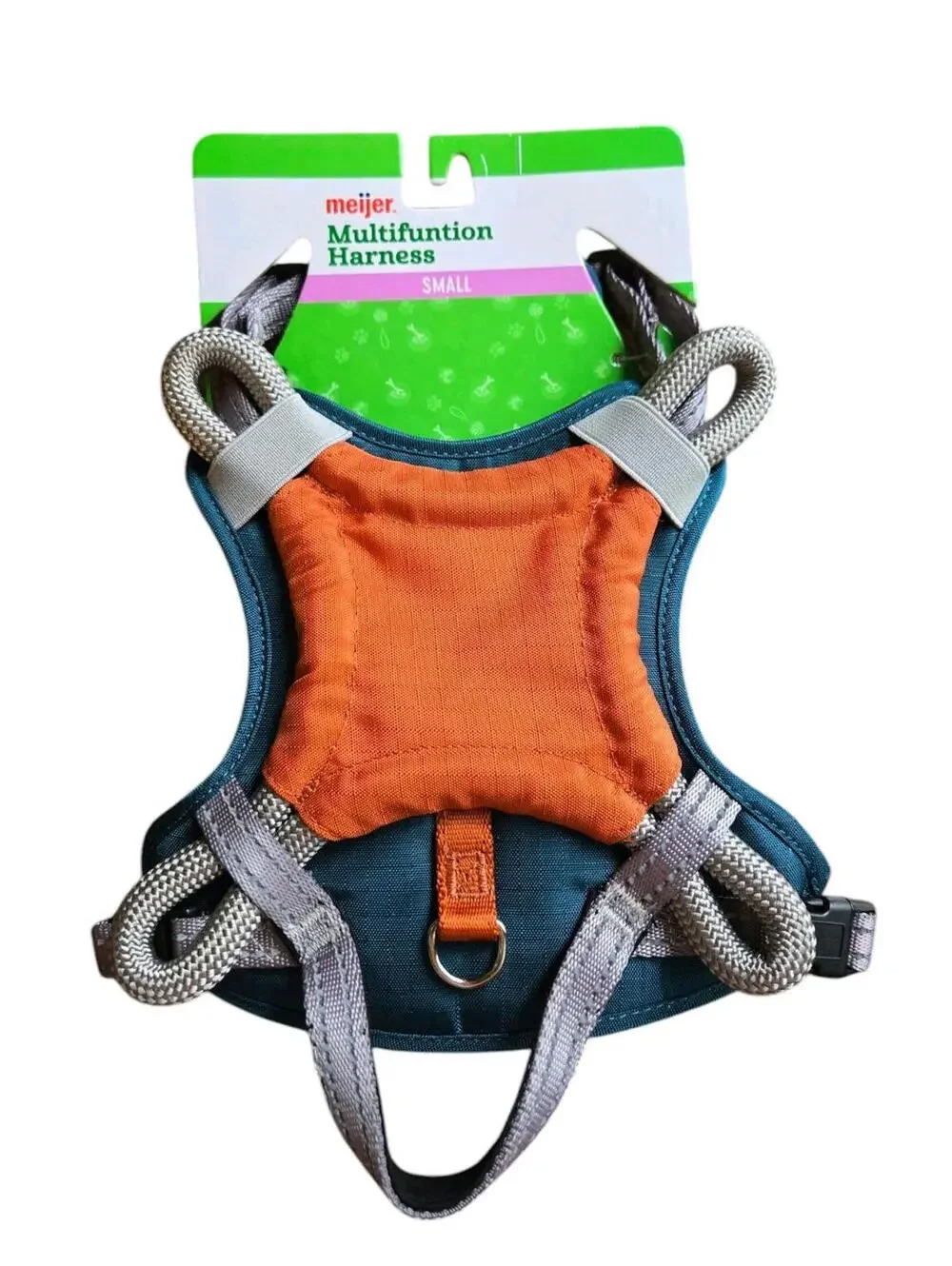 Meijer Multifunction Dog Harness Green Orange & Removable Frisbee Toy Sm 17